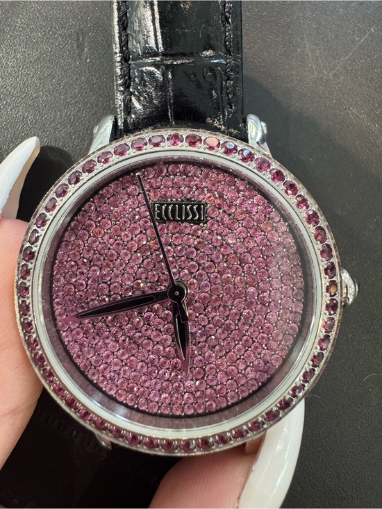 New Ecclissi Facets Stainless Steel Watch Pink Pavé Crystal Dial Leather Strap main image 4